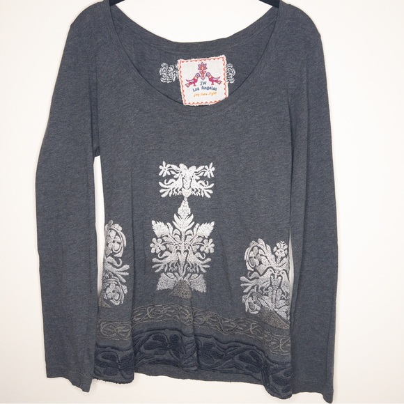 Johnny Was Tops - Johnny Was Long Sleeve Embroidered Scoop Neck Blouse